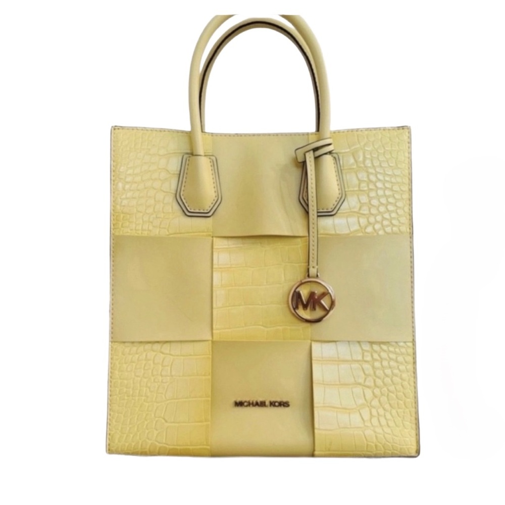 MICHAEL KORS ~ Yellow Leather Croc-Embossed Handbag/Crossbody Bag w/Scarf - Picture 5 of 11
